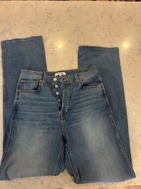 Re/Done Button-Fly High-Rise Jeans in Medium Blue size 27 lightweight